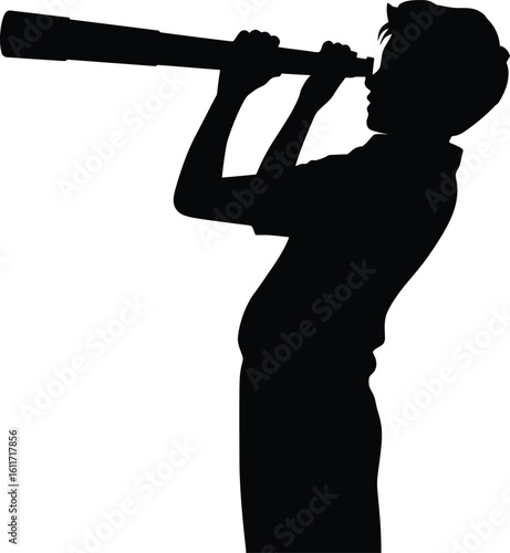 Curious Child Silhouette Exploring with Telescope - Future Dreams