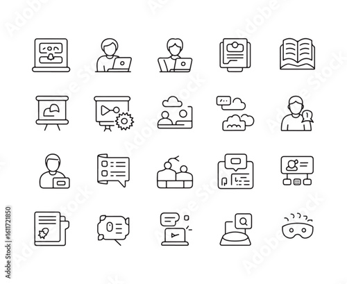 Collection of thin line icons representing education business and technology concepts vector