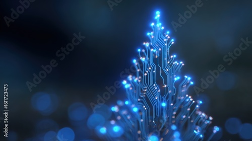 Abstract Digital Tree with Circuit Patterns and Blue Lights