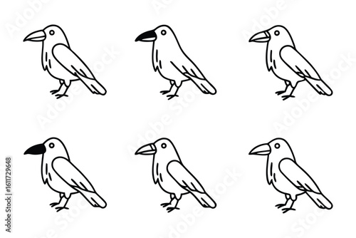 Crow Lineup: A clean and orderly display of line art crows, showcasing the elegance of these intelligent birds.