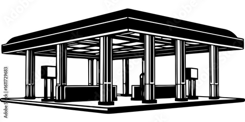 Gas Station Silhouette Icon - Fuel Pump Canopy