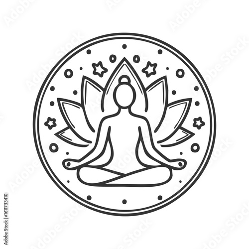 Drawing of lotus yoga pose icon. Wellness symbol modern, simple, vector, icon for website design, mobile app, ui. Vector Illustration