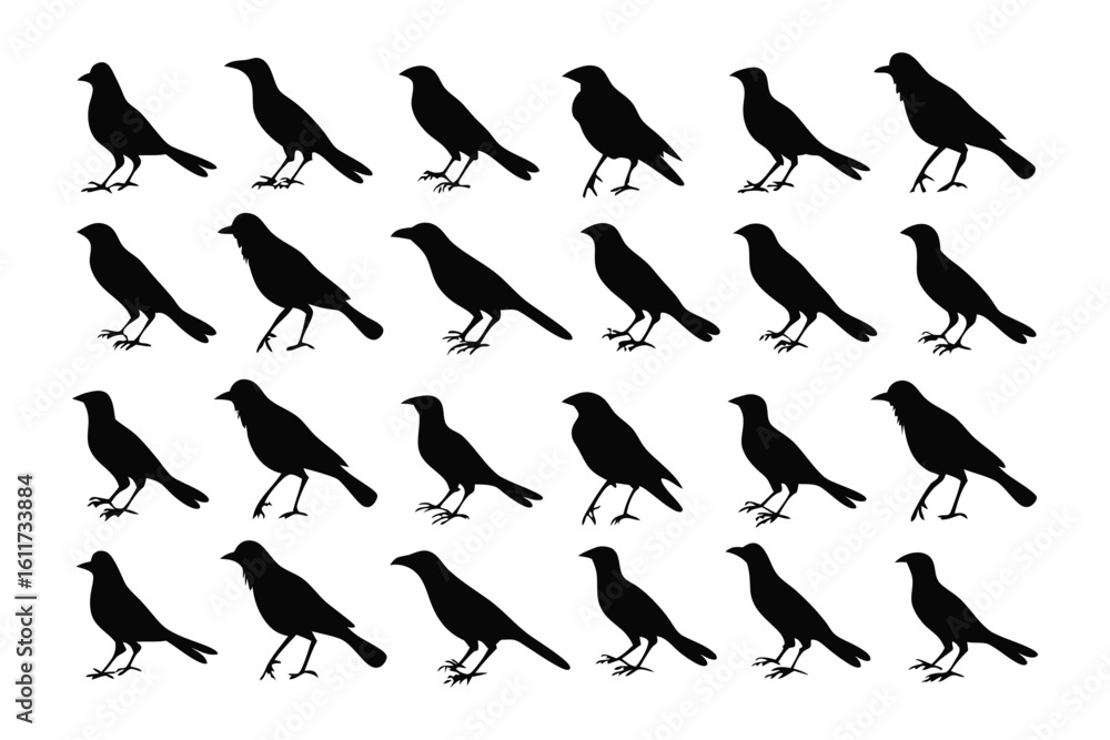 Obraz premium Crow Silhouette Pattern: An organized arrangement of crow silhouettes creates a visually striking pattern, perfect for adding a touch of dark elegance.