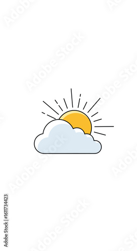 The sun shines brightly behind a fluffy cloud on a clear day