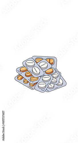 A stack of blister packs containing various pills and capsules for medical treatment