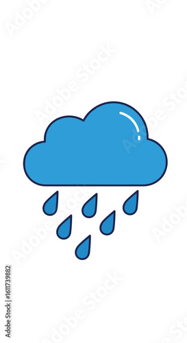 Illustration of a blue cloud with falling raindrops symbolizing weather changes and atmospheric precipitation