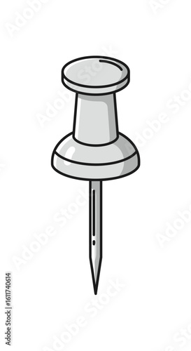 Essential office supplies drawing of a metal thumb tack pin for attaching papers or documents to a bulletin board