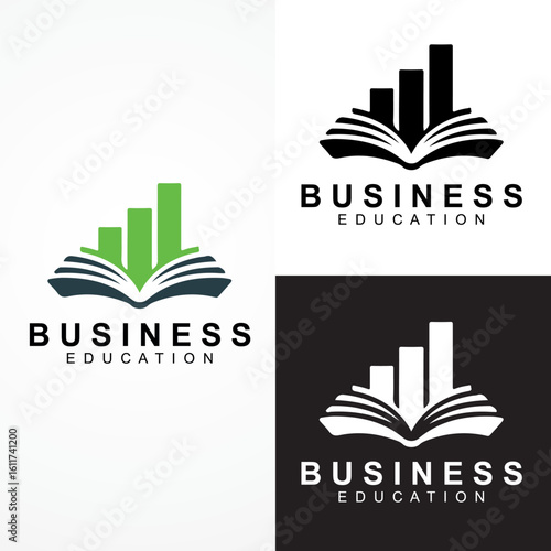 Business Education Logo with Book and Bar Graph – Professional Learning Symbol Icon Set