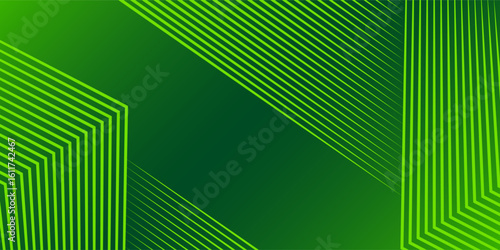 Green abstract background with glowing geometric lines. Modern gradient rounded square lines pattern. Futuristic concept. Suit for banner, brochure, cover, poster, website, flyer. Vector illustration