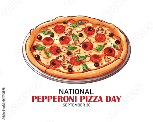 National Pepperoni Pizza Day vector. Salami pizza vector. Pepperoni Pizza Day Poster, September 20. Pieces of pizza icon. American food