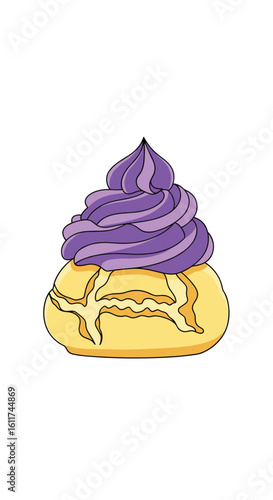 Cream puff filled with vibrant purple cream a delightful sweet pastry treat