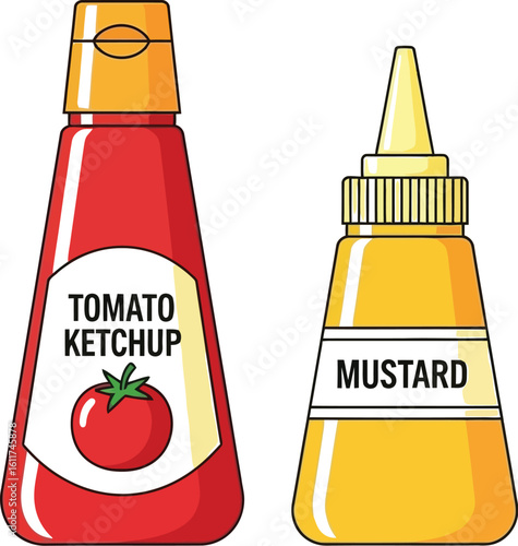 Ketchup and mustard bottles vector illustration condiment food design art