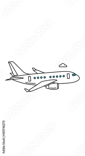 Modern passenger jetliner flying through clouds above the earths horizon