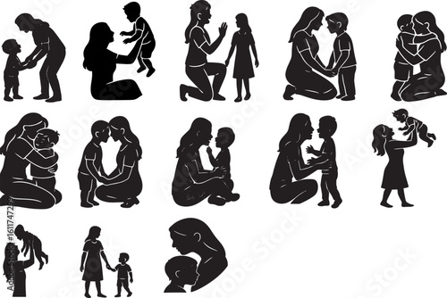 Mother and Child Silhouette Set – Emotional Family Bond Clipart Collection