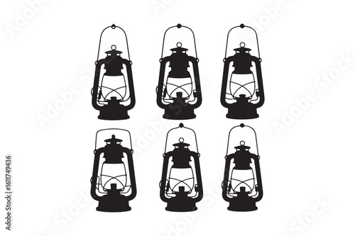 Collection of six vintage kerosene oil lanterns arranged in two rows