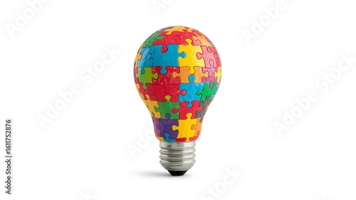 Colorful puzzle pieces forming a light bulb representing autism awareness and ideas