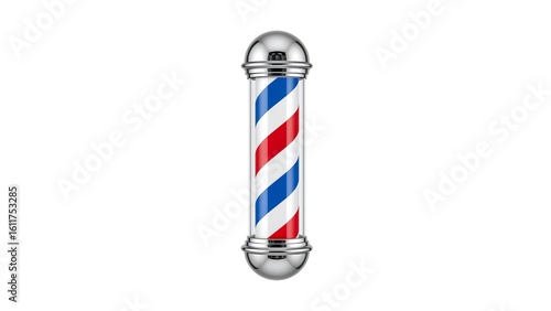 Classic barber pole with red white and blue stripes and chrome accents
