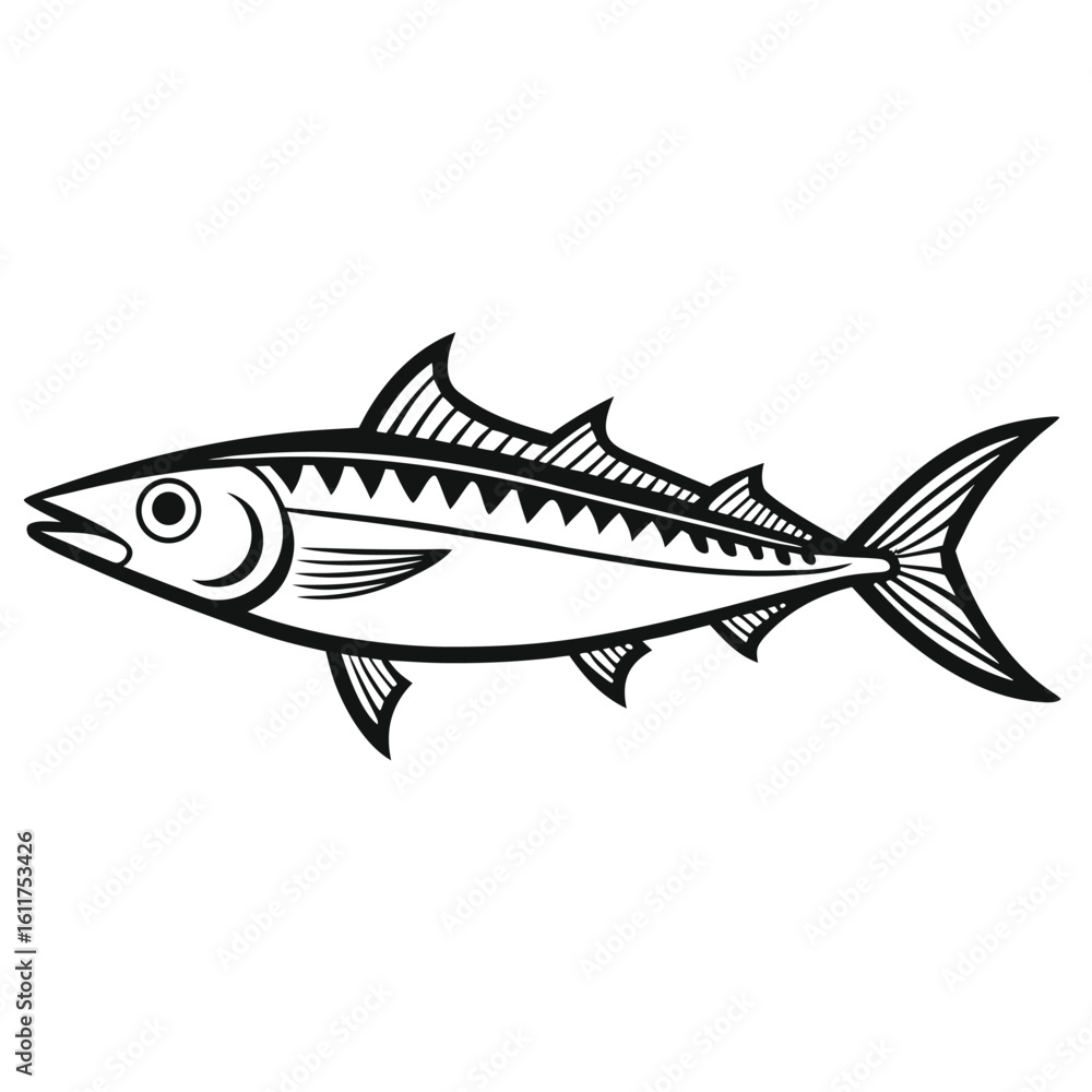 Obraz premium Outline of a mackerel fish a marine animal isolated on white background