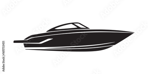 Speedboat or Yacht Silhouette for Luxury Marine and Water Sport Designs