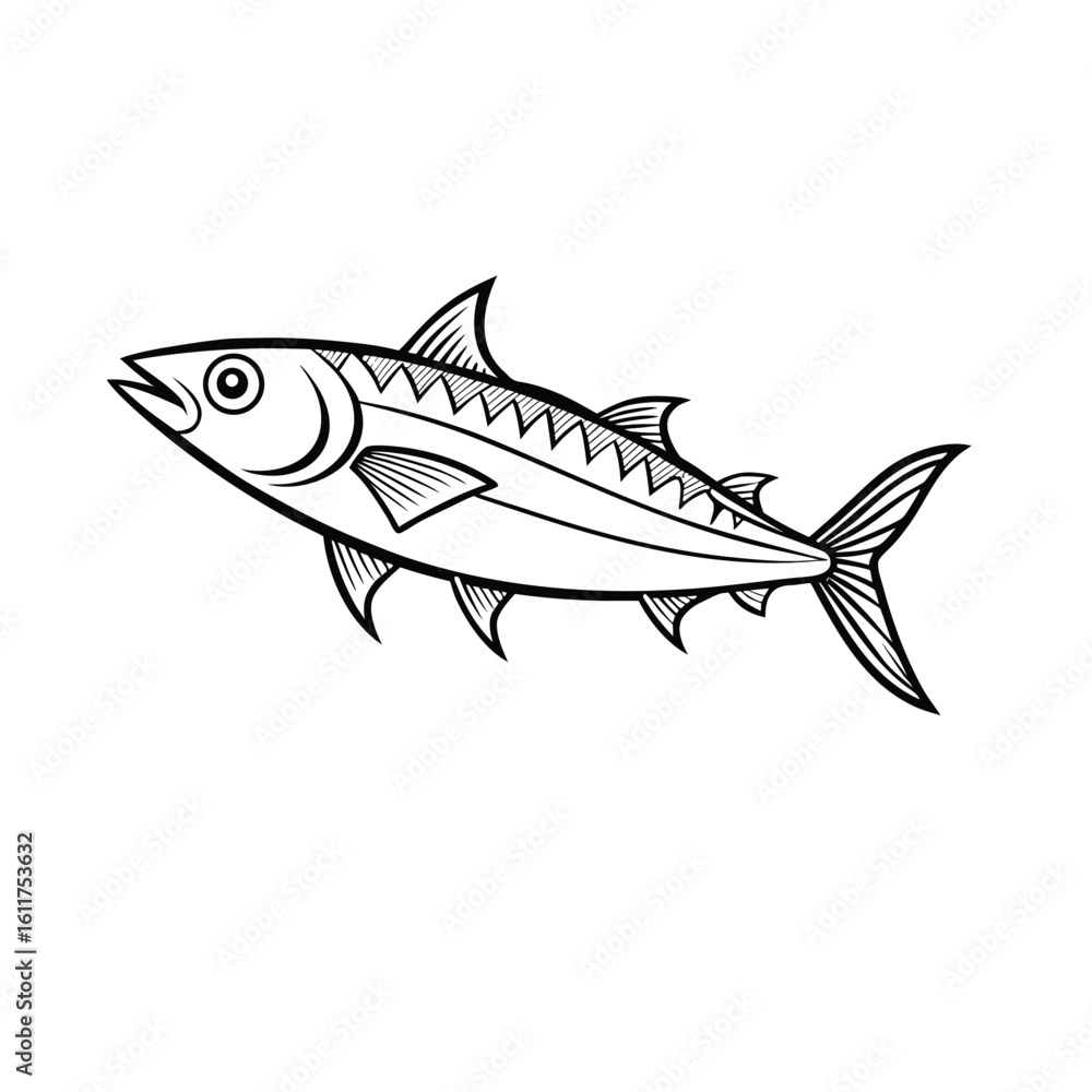 Naklejka premium Mackerel fish outline illustration simple seafood graphic isolated on white background
