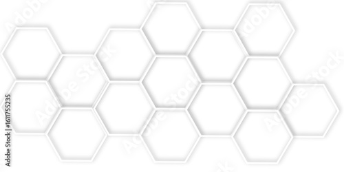 Abstract geometric technology 3d white bright ring out line hexagon polygonal honeycomb luxury pattern vector background.	