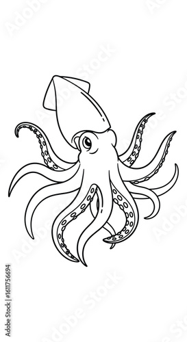 Whimsical octopus illustration embracing ocean life with vibrant tentacles and curious eyes underwater scene