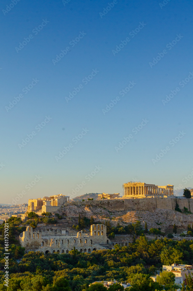 Fototapeta premium Evening view of The Erechtheion at The Parthenon and ancient Acropolis in Athens Greece