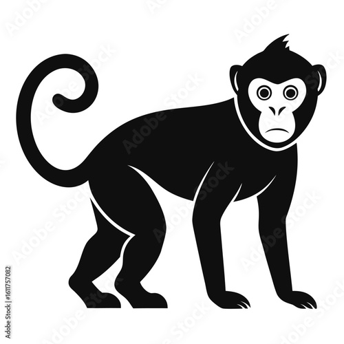 Playful monkey silhouette in a simple clean design isolated on white background