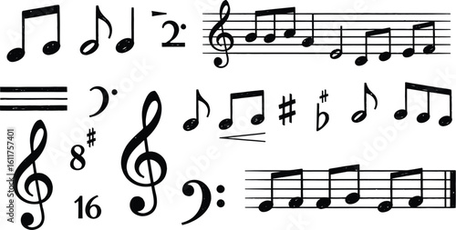 Music notes vector illustration for musical notation and composition work