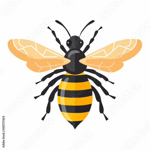 Cartoon honey bee illustration featuring a black head and striped body design
