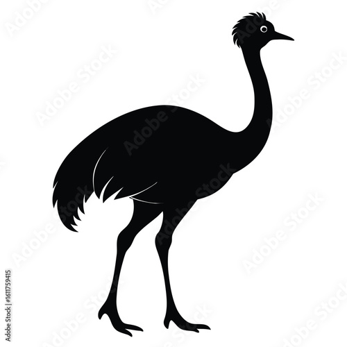 Majestic ostrich silhouette in profile a striking depiction of this flightless bird isolated on white background