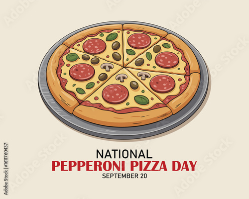 National Pepperoni Pizza Day vector. Salami pizza vector. Pepperoni Pizza Day Poster, September 20. Pieces of pizza icon. American food