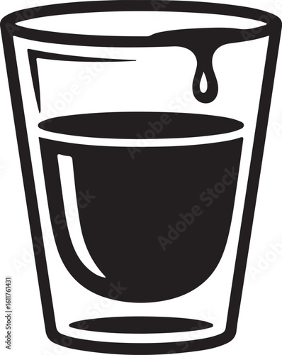 Drinkware Icon Set – Shot Glass with Dark Beverage Vector Line Art