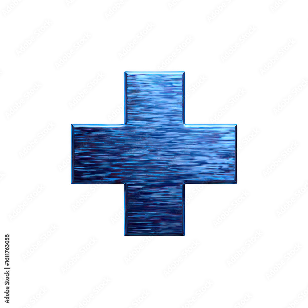 Obraz premium Shiny blue metal plus sign isolated on transparent background
