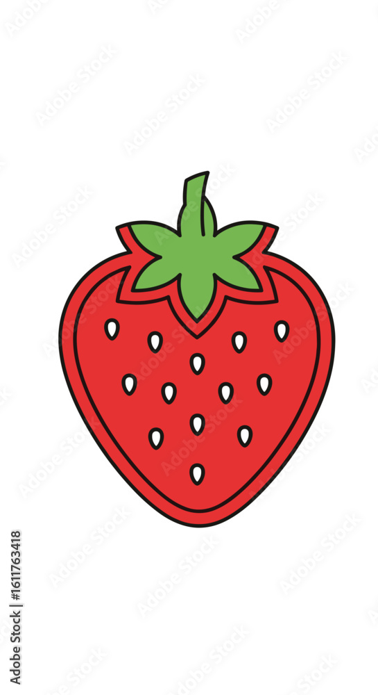 Obraz premium Whimsical red strawberry illustration with green stem and leaves for fruit enthusiasts and designers