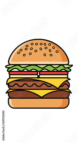 Delicious double decker cheeseburger with fresh lettuce and ripe tomatoes on a toasted bun