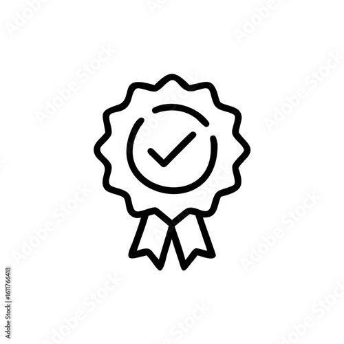 Outline approved candidate stamp with checkmark ribbons award badge
