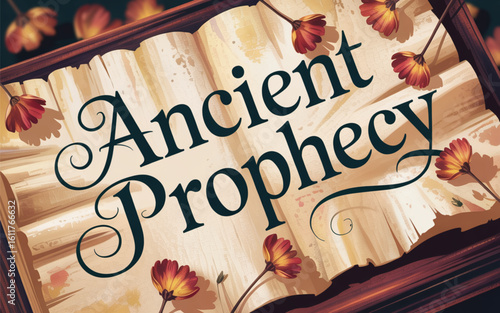 Ancient prophecy scroll with floral accents parchment