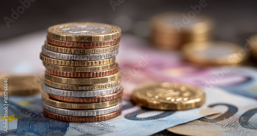 Gold coins stacked on the euro