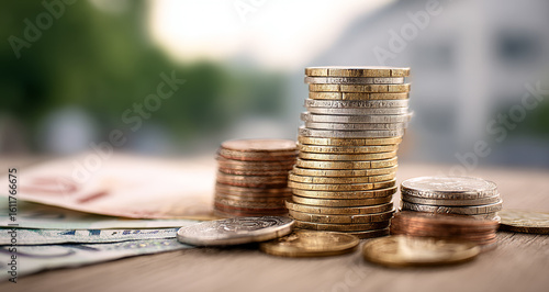 Gold coins stacked wealth symbol