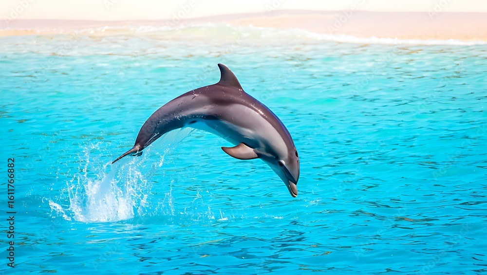 Fototapeta premium Dolphin Leaping from the Ocean in a Display of Aquatic Grace