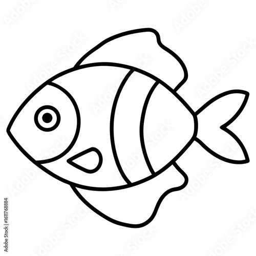 A simple black and white line drawing of a fish, isolated on white background