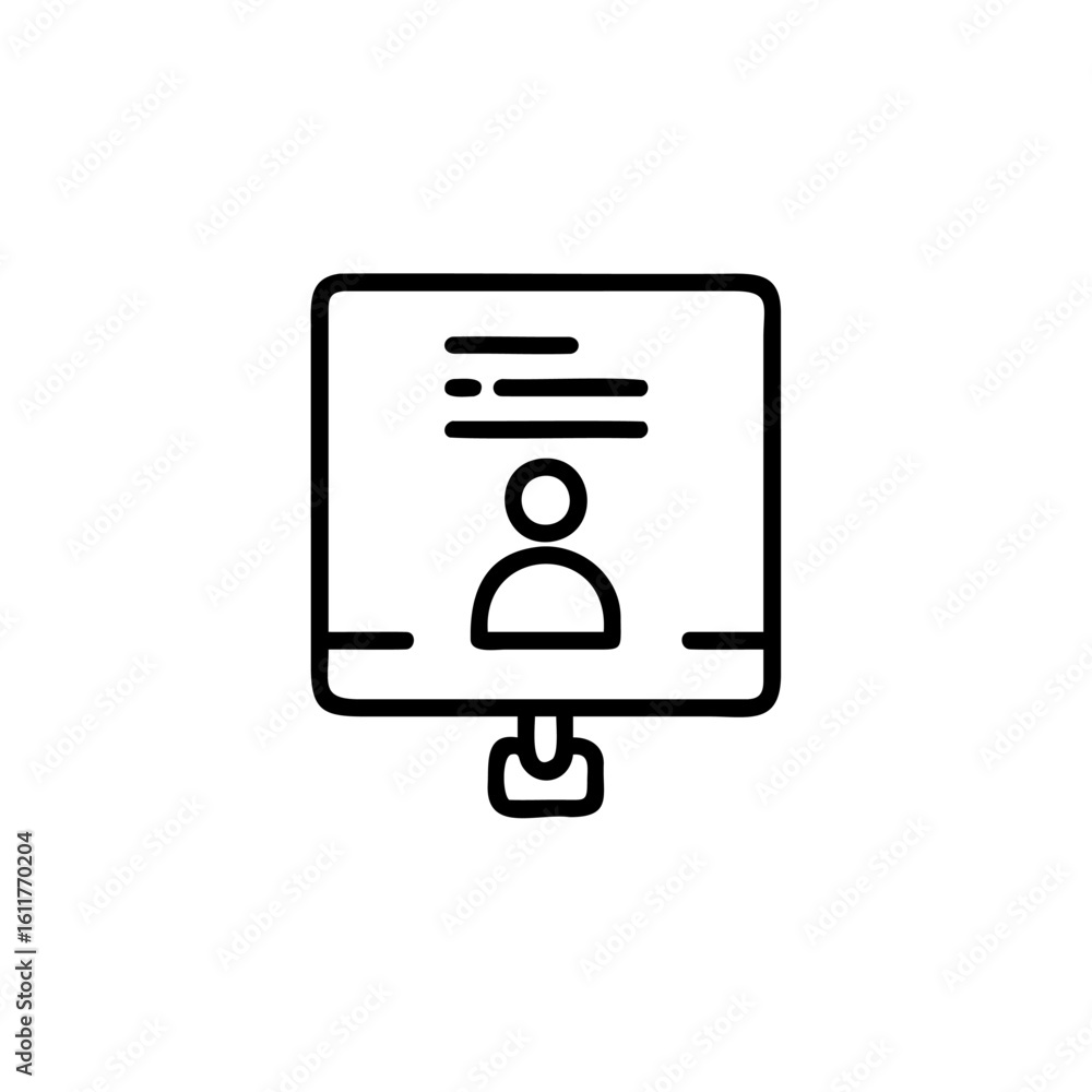 Outline icon a computer screen displaying a person text vector Outline icon a computer screen displaying a person text vector