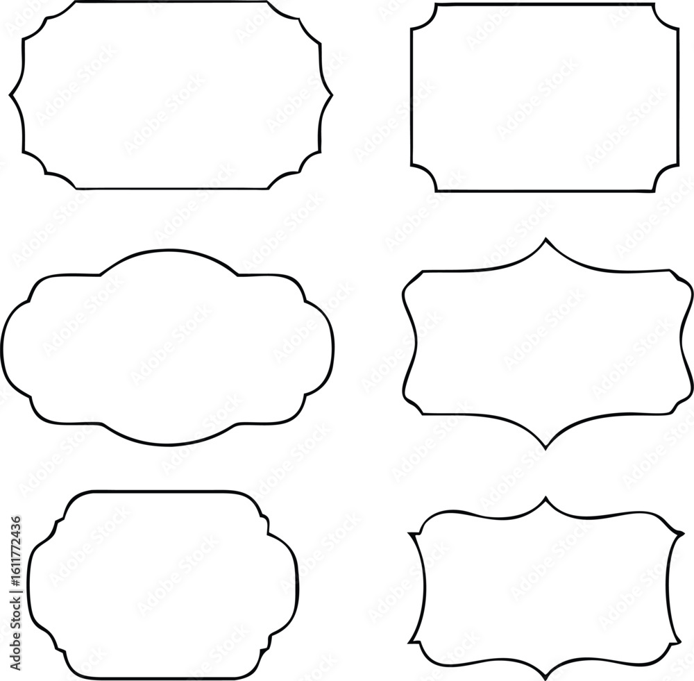 Fototapeta premium Set of Six Decorative Frames with Different Shapes and Borders for Labels Invitations and Design Elements on White Background