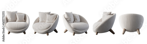 Round sofa various view isolated. 3d rendering