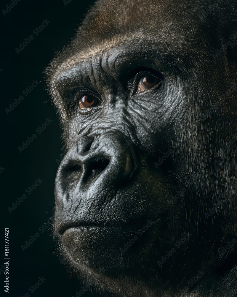 Obraz premium Soulful Close-Up Portrait of Gorilla Face with Detailed Fur and Wrinkled Skin