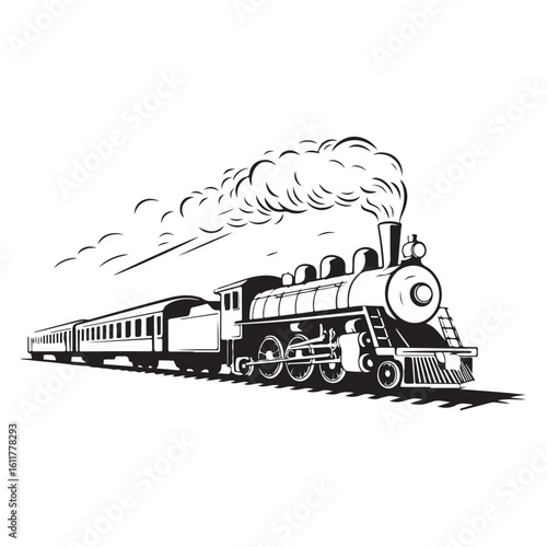 Vintage train vector illustration at a railway station