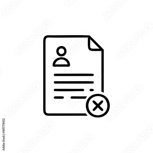 Outline icon rejected resume with person symbol cross mark rejection document