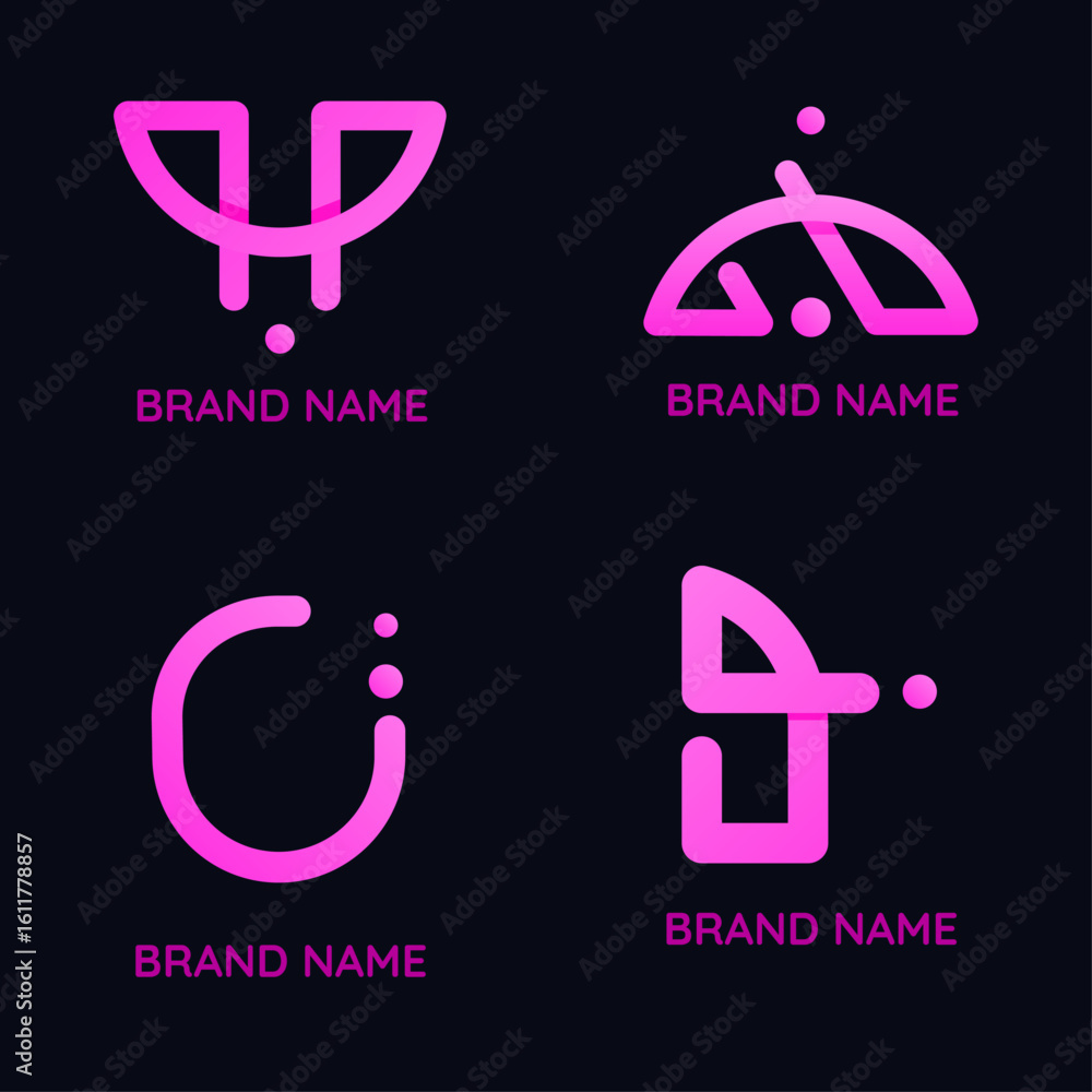 Minimalist yellow line art logo vectors set for modern branding.