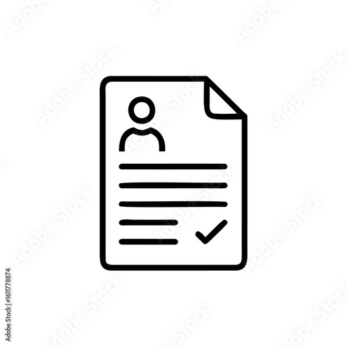 Outline icon resume with checkmark person symbol document paper